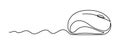 Computer optical mouse tool one line art,hand drawn input office device,idea laptop internet work drawing continuous contour.