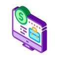 Computer paid work isometric icon vector illustration