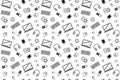 Computer part icons. pattern texture repeating seamless monochrome black and white. Royalty Free Stock Photo