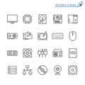 Computer parts line icons. Editable stroke Royalty Free Stock Photo