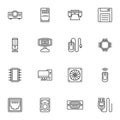 Computer parts line icons set