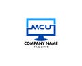 Computer PC Monitor with Initial Letter MCU Logo Design Template