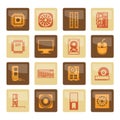 Computer performance and equipment icons over brown background Royalty Free Stock Photo