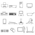 Computer peripherals black outline icons set Royalty Free Stock Photo