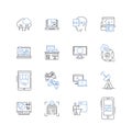 Computer peripherals line icons collection. Keyboard, Mouse, Monitor, Headset, Printer, Scanner, Webcam vector and