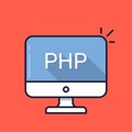 Computer with PHP word on screen. Server-side scripting language. Web development, back-end programming, coding Royalty Free Stock Photo