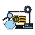 Computer piggy bank bitcoin fintech digital