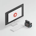 Computer with play button and camera concept, isolated on white background Royalty Free Stock Photo