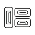 Computer port, in line design. DisplayPort, HDMI, Type-C, USB, Ethernet, VGA, DVI on white background vector. Computer
