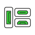 Computer port, in line design, green. DisplayPort, HDMI, Type-C, USB, Ethernet, VGA, DVI on white background vector Royalty Free Stock Photo