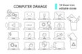 Computer problems outline icons set. Computer damage. Computer repair wizard