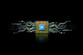 The computer processor for AI artificial intelligence machine learning and electronic circuit pattern on black background Royalty Free Stock Photo