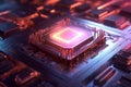 Computer Processor Central Processing Unit with Integrated Microchip and Neon Light on Component System Royalty Free Stock Photo
