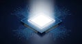 Computer processor chip centered on a dark background with a glowing effect Royalty Free Stock Photo