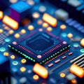 computer processor chip on a circuit board with microchips and other electronic parts CPU Chip on Motherboard. Ai generated image Royalty Free Stock Photo