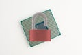 Computer Processor Chip With Unlocked Padlock Royalty Free Stock Photo