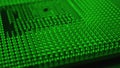 Computer processor close up. Dark green tinted background or backdrop. Information technology wallpaper. A pattern of contacts and Royalty Free Stock Photo