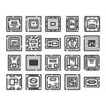 Computer processor microchip circuit technology line icons Royalty Free Stock Photo