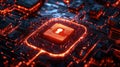 Computer processor with red light glowing technology circuitry closeup Royalty Free Stock Photo