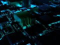 computer processors close-up in bright blue backlight