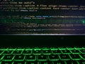 a computer program code that is often used. Computer language source code in the laptop with flashing keyboard or illuminated Royalty Free Stock Photo