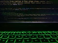 a computer program code that is often used. Computer language source code in the laptop with flashing keyboard or illuminated Royalty Free Stock Photo