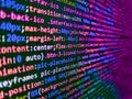 Computer program preview. Code on dark background. Internet app development and design. Css3 code on a colorful background. Screen Royalty Free Stock Photo