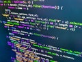 Computer program preview. Computer language script code screen. Developer working on software codes in office. Abstract program Royalty Free Stock Photo