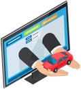 Computer program for selling cars via Internet. Website for transport purchase or rent on screen