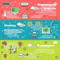 Computer programmer concept vector flat line art banner set Royalty Free Stock Photo