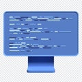 Computer programming or developing software. 3d rendering of flat monitor. Coding 3d render. 3d computer monitor. 3d render Royalty Free Stock Photo