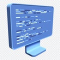Computer programming or developing software. 3d rendering of flat monitor. Coding 3d render. 3d computer monitor. 3d render Royalty Free Stock Photo