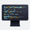 Computer programming or developing software. 3d rendering of flat monitor. Coding 3d render. 3d computer monitor. 3d render Royalty Free Stock Photo