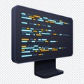 Computer programming or developing software. 3d rendering of flat monitor. Coding 3d render. 3d computer monitor. 3d render Royalty Free Stock Photo