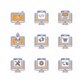 Computer Programming Icons Set Programmer Developer Stock Two Color Semi Filled Line Icon Set Vector