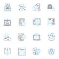 Computer programming linear icons set. Coding, Debugging, Algorithms, Syntax, Functions, Variables, Debugging line Royalty Free Stock Photo
