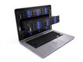 Computer rack servers in laptop screen Royalty Free Stock Photo