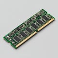 Computer RAM memory module with circuits and chips displayed on a gray background in a well-lit setting Royalty Free Stock Photo