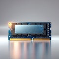 Computer RAM module with reflective surface and golden contacts on gray background Royalty Free Stock Photo
