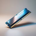 Computer RAM module with blue circuit board and metallic heat spreader angled memory Royalty Free Stock Photo