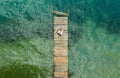 Computer Remote Work on Wooden Pier Aerial Royalty Free Stock Photo