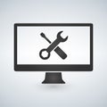 Computer repair concept. Computer screen with working tools.
