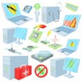 Computer repair icons set, cartoon style Royalty Free Stock Photo