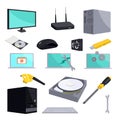 Computer repair icons set, cartoon style Royalty Free Stock Photo