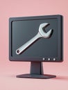 Computer repair monitor icon with wrench and nut overlay designed for efficient tech service and support solutions Royalty Free Stock Photo
