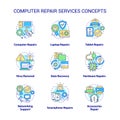 Computer repair service concept icons set Royalty Free Stock Photo