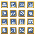 Computer repair service icons set blue square vector Royalty Free Stock Photo