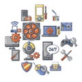 Computer repair service icons set, cartoon style Royalty Free Stock Photo