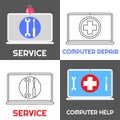Computer repair service. Laptop help icon set