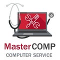 Computer repair service. Laptop with screwdriver and wrench.